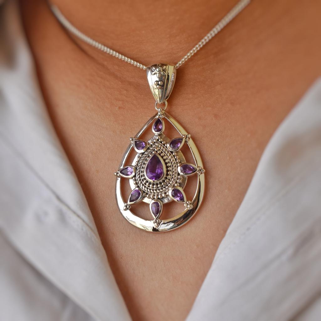 Vintage Style Amethyst Pendant: 925 Sterling Silver Necklace