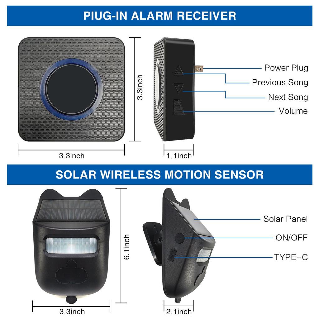 Solar Driveway Alarm with Digital Display, Custom Zones & Infrared Motion Sensor