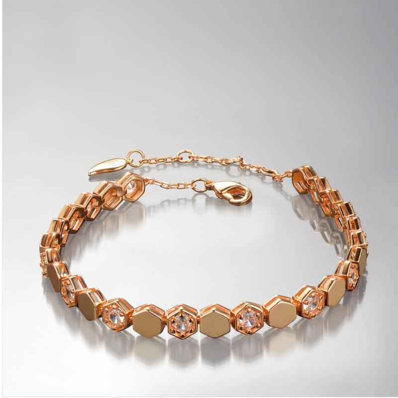Light Luxury Honeycomb Inlaid Moissanite Bracelet Thick Gold Diamond Geometric Honeycomb Fine Craft Jewelry