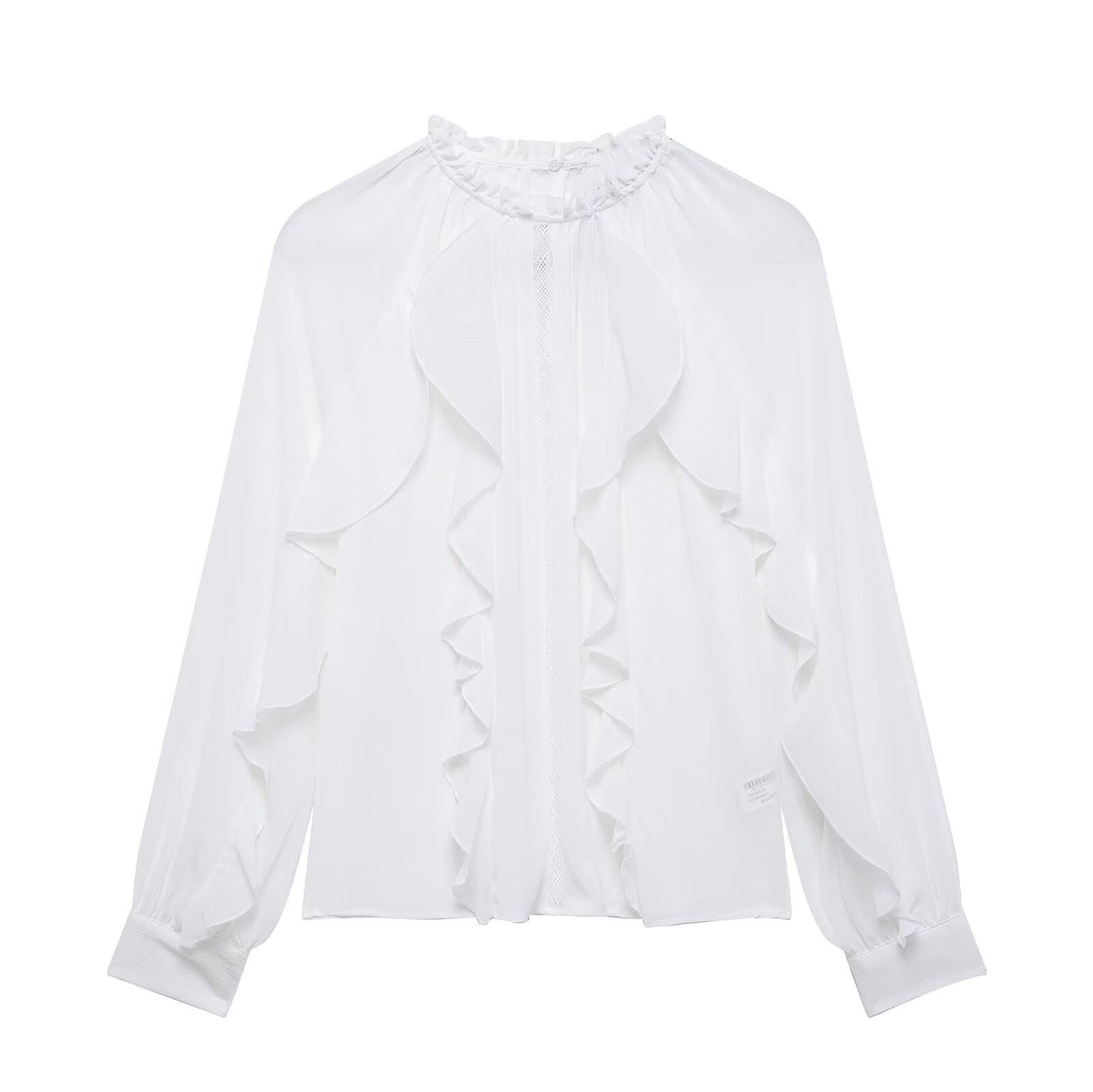 

Spring 2025 Women s Layered Ruffle Patchwork Long Sleeve Loose Shirt XS белый