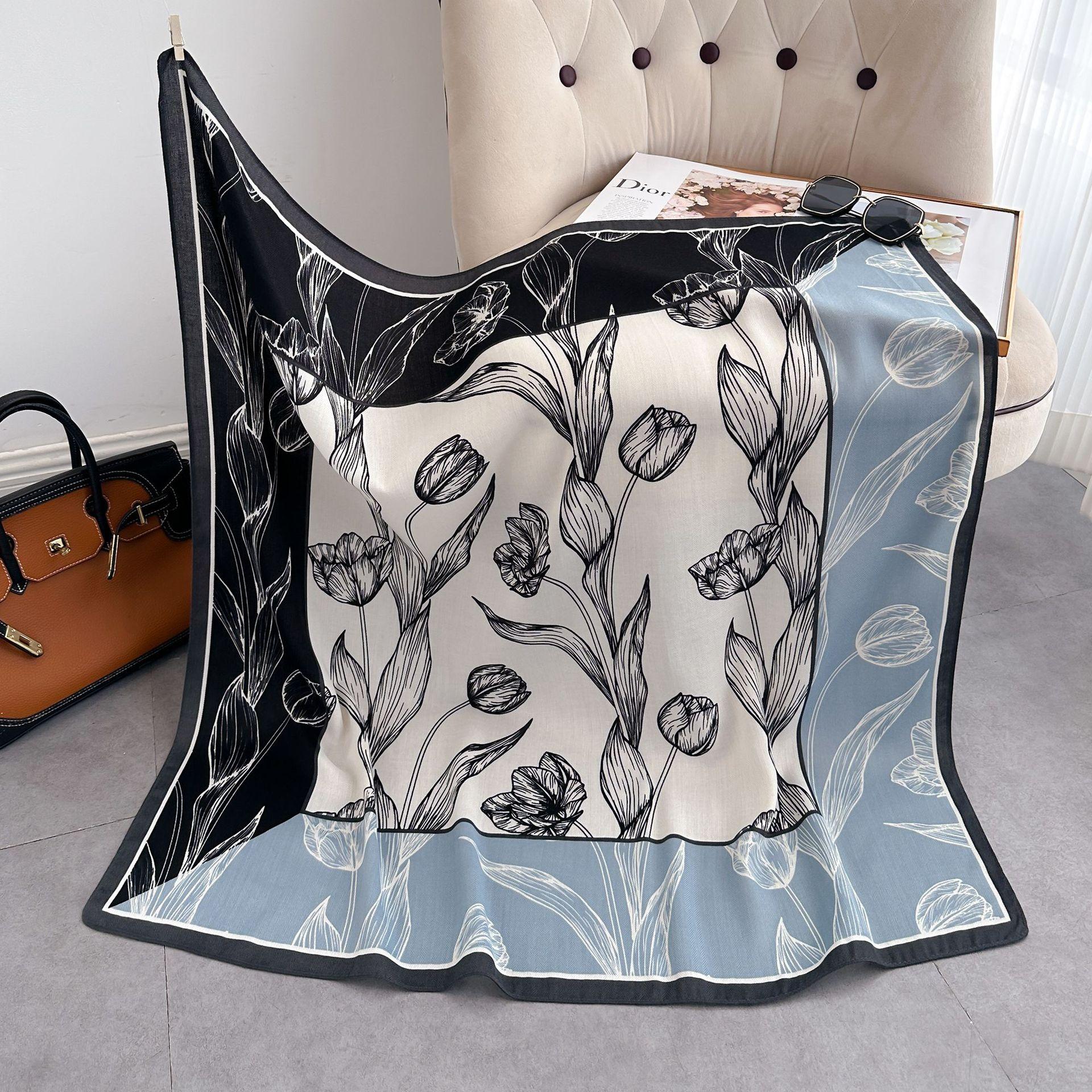 

Unisex Silk Printed Square Scarf Fashionable Matching Shirt Tie Summer Windproof Shawl Belt Wearing Item