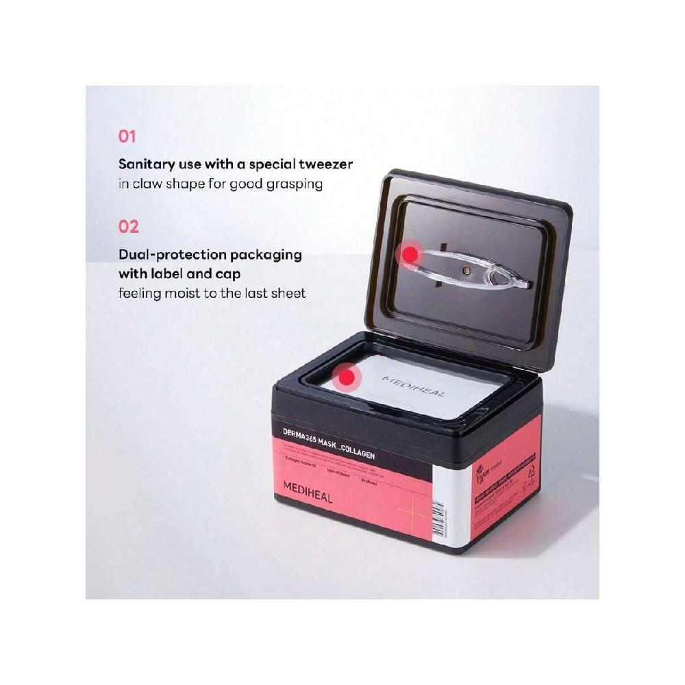 Mediheal Derma 365 Collagen Mask 30 sheets  Daily Skin Care Mask For Firm Moisturizing To Lift Skin With Collagen Active 3X