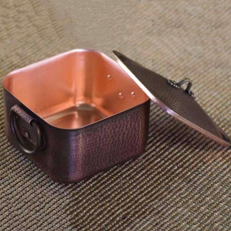 Vintage Copper Pot,Camping & Outdoor Activities Food Stewing Cooking Utensil,Handcrafted Hammer Texture 15.5 Cm Handheld Pot