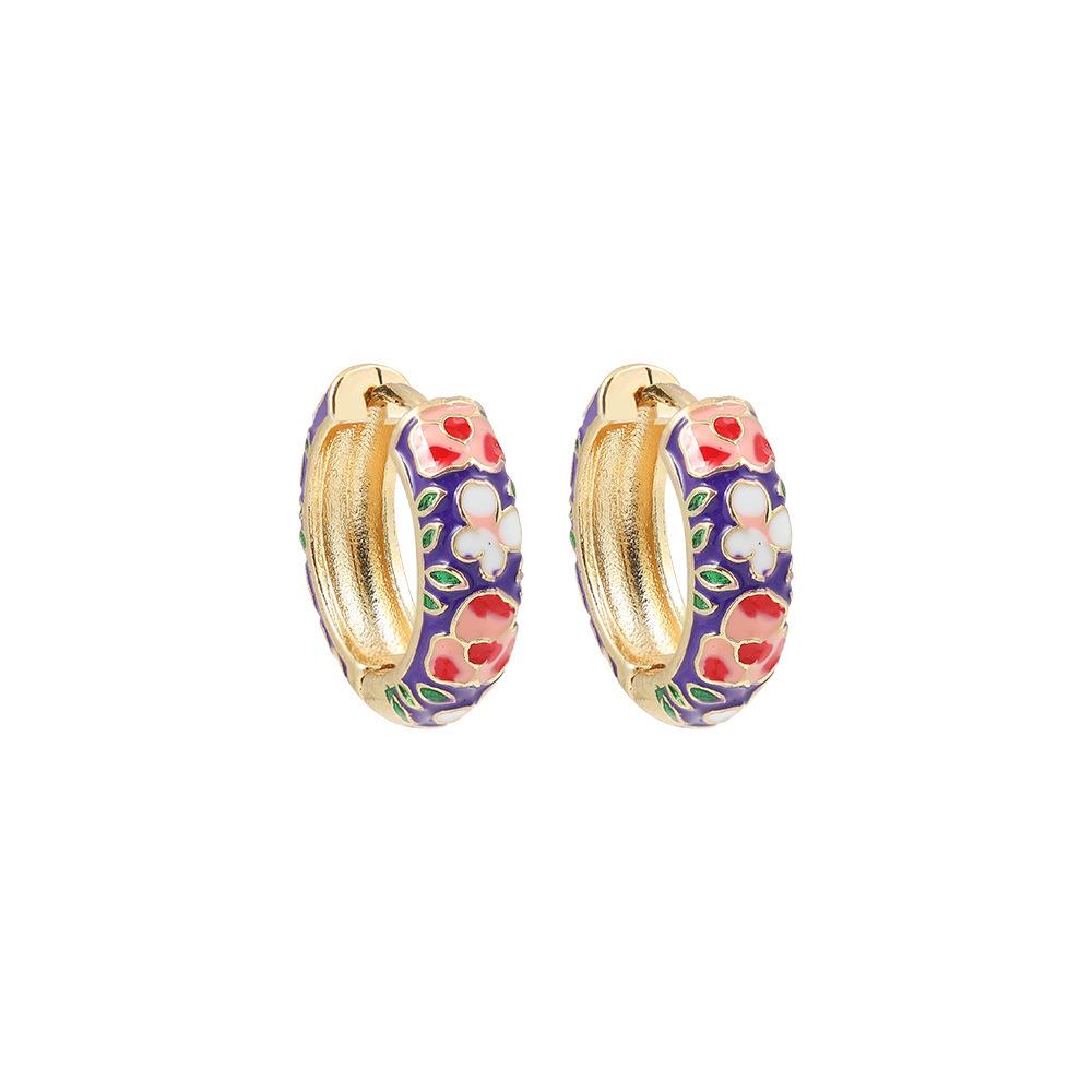 Kenjie Retro Copper Enamel Circle Earrings - Fashionable, Colorful, Versatile Drip Oil Earrings for Women