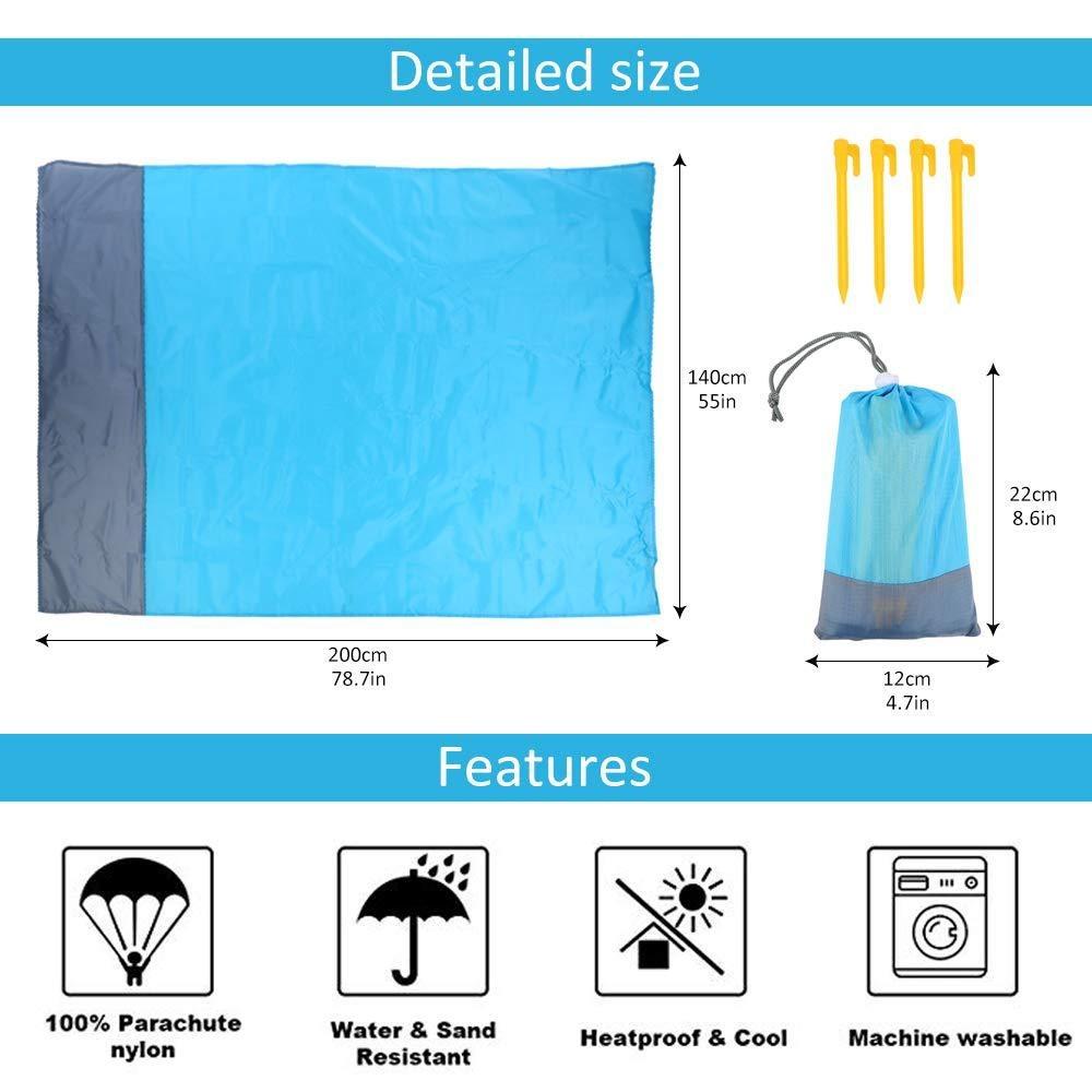 Beach Blanket, Extra Large Sandree Picnic Blanket Compact for 6-7 Persons Waterproof Quick Drying Beach Mat, Pocket Picnic Sheet for Outdoor Travel