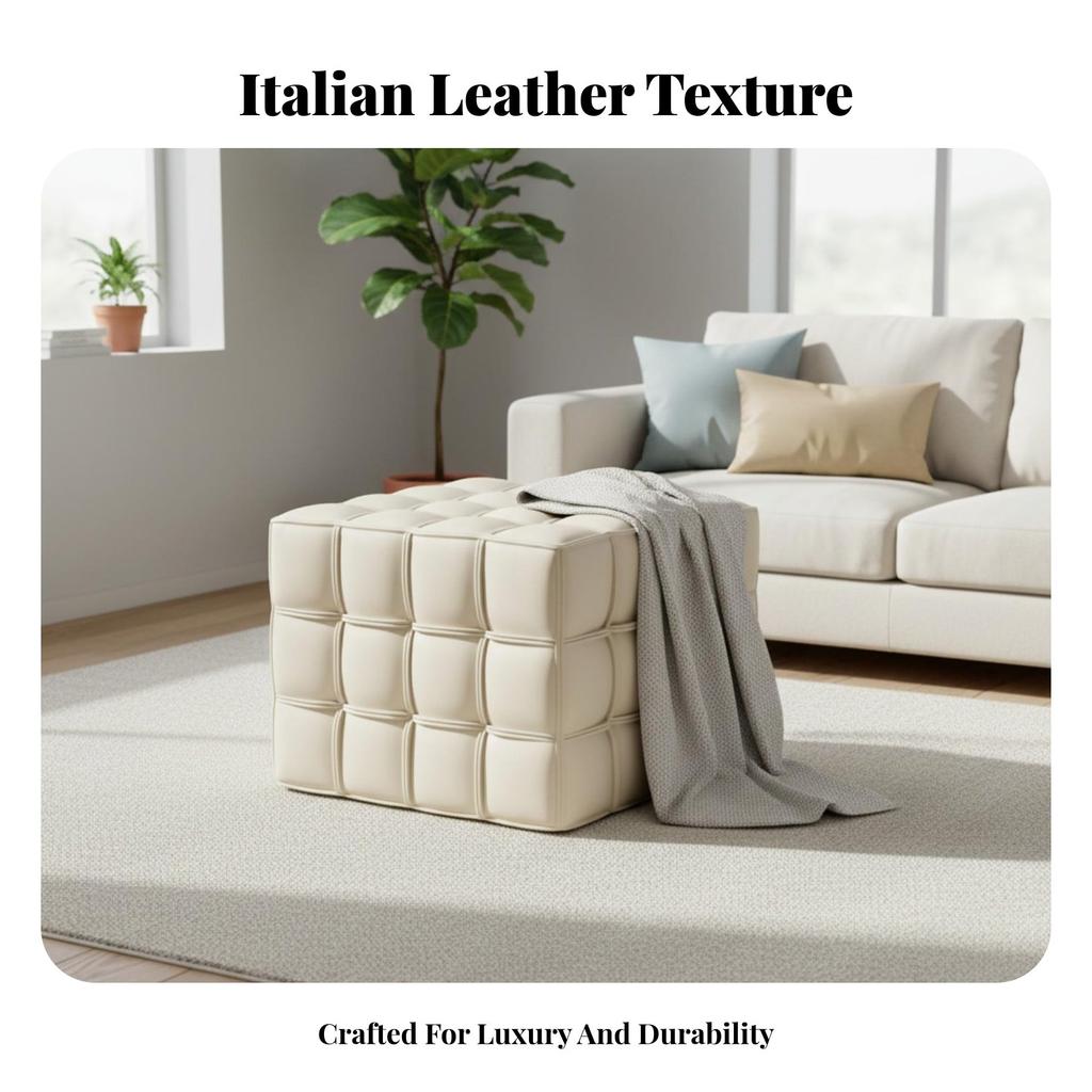 Cube Pouf Italian Design Ottoman Modern Luxury Geometric Shape for Homeowners, Home Decorators, Living Room, Entryway, Study