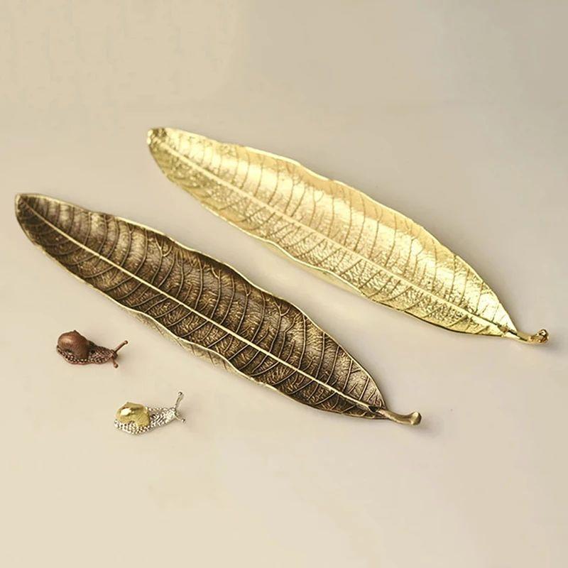 Golden Leaf Fragrant Plug in Incense Holder Alloy Antique Bodhi Leaf Sleeping Incense Sandalwood Support Incense Insert Ornament