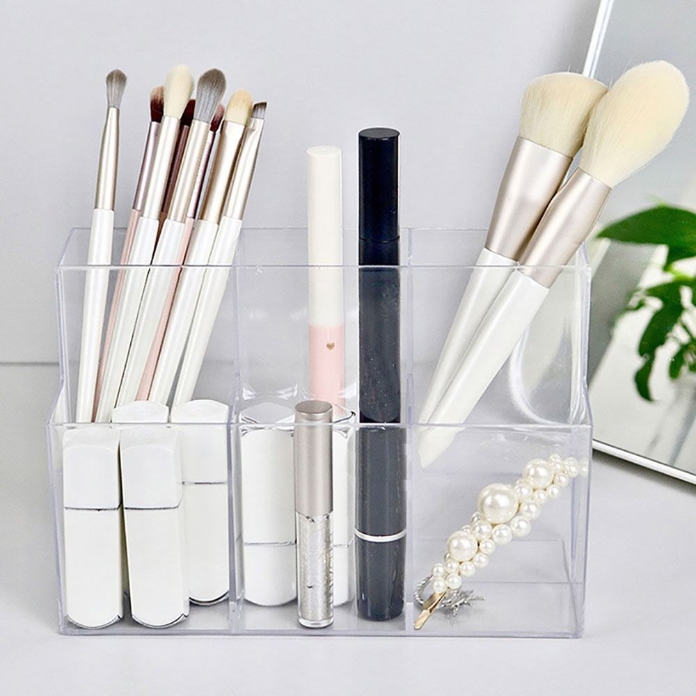 High Quality Acrylic Pen Holder Transparent 6 Grids Pen Container Sorting Storage Desktop Organiser Stationery Storage Box