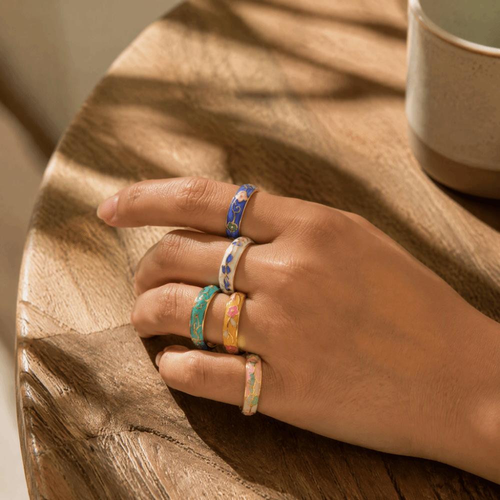 Colorful Flower Open Ring Retro Style Drip Glazing Ring Unisex Oil-Drop Enamel Ring  Banquet