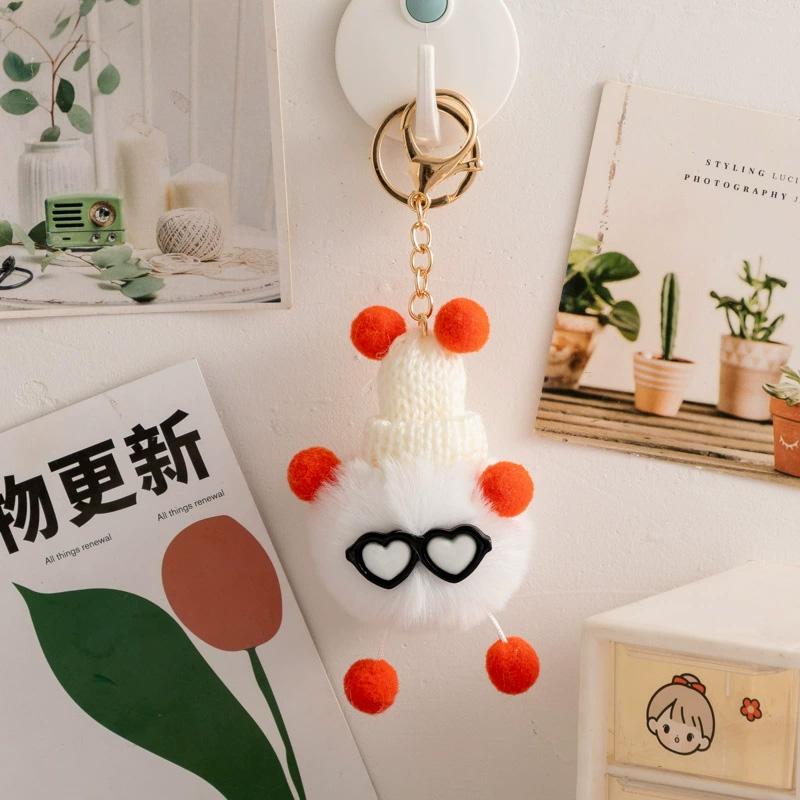 1PC Elfin Cute Backpack Charm Multicolor Plush Handbag Decoration Small Briquettes Keychain Key Chains