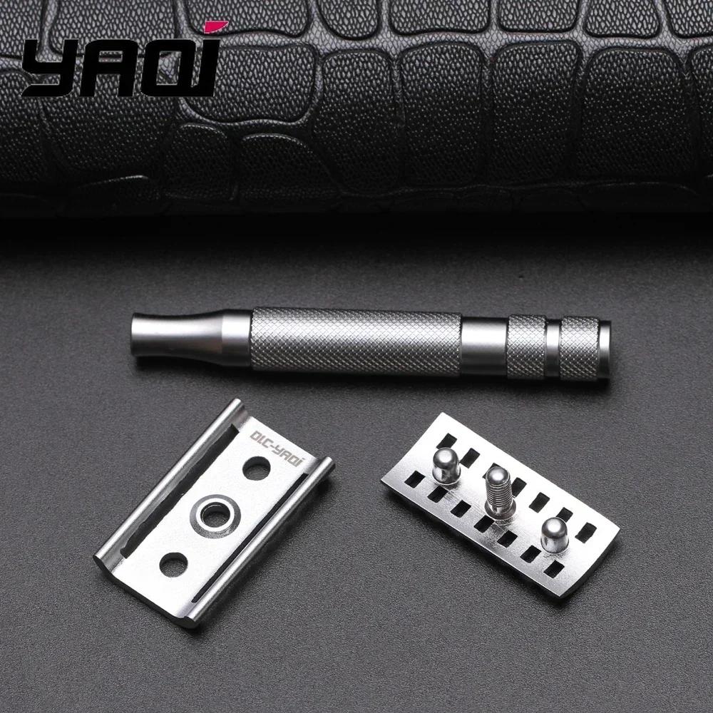 YAQI RITTERHELM Herren DE Sicherheitsrasierer mit Edelstahlgriff Rasierkopf für eine glatte Rasur