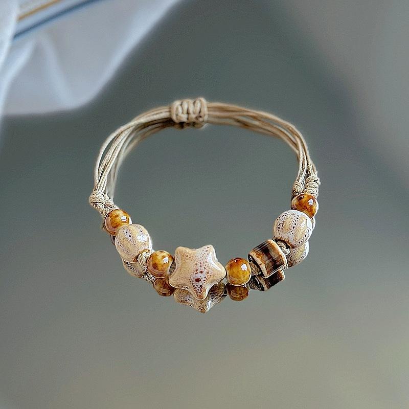 China Ethnisch Retro Jingdezhen Keramik Stern Runde Perlen Kette Armband für Frauen Freundschaft Charme Schmuck Zubehör Geschenke