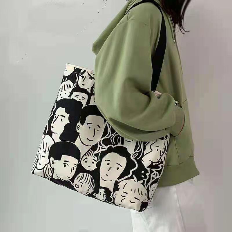 

Холщовая сумка, сумка для школьницы, сумка через плечо, большая вместимость, рисунок в стиле инс может быть определен