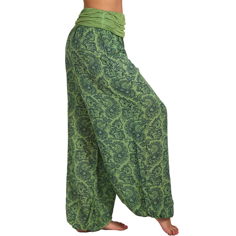 

1Pc Plus Size European and American Haren Pants Long Casual Pants Digital Printed Polyester Fiber Long Wide Leg Pants S зелений
