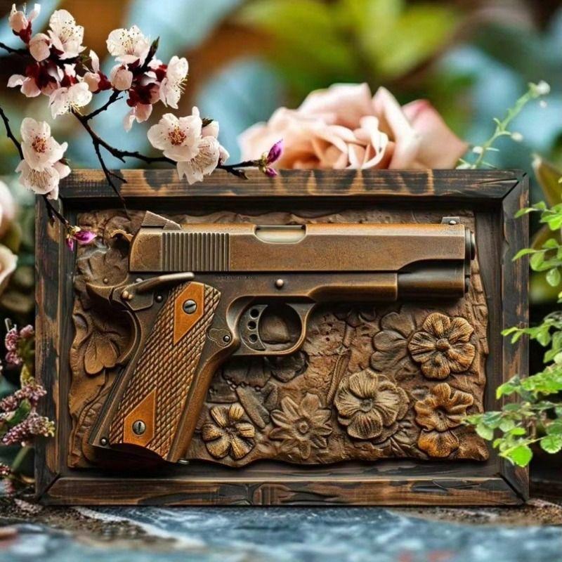 

Vintage M1911 Pistol with Flowers Metal Poster Wall Art Thanksgiving Gift
