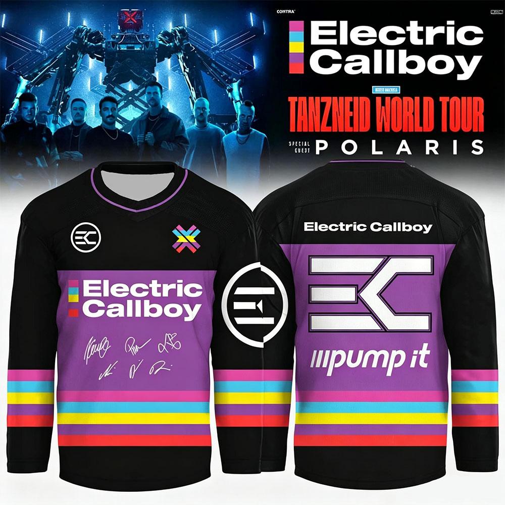 Electric Callboy Tanzneid Welttournee 2026 Trikot Unisex Langarm Color Block Gestreiftes Netz Sport T-Shirt Herren Damen T-Shirts XXS blue