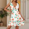 Women's Summer Dress V Neck Sleeveless Casual Floral Print Hem Pleated Dress