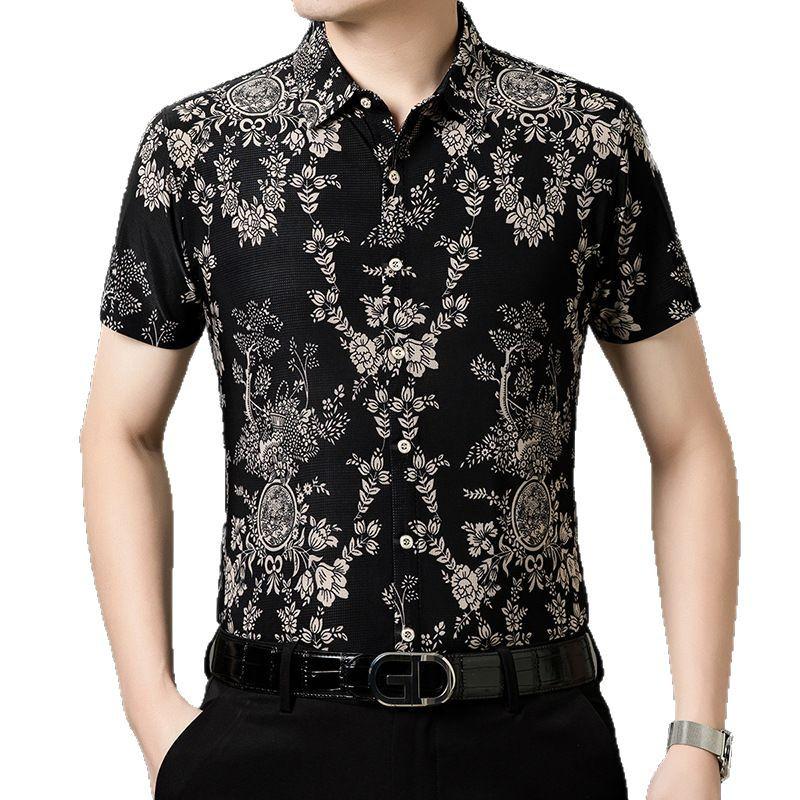 Men's Summer Ice Silk Jacquard Business Casual Wrinkle-Free Short-Sleeve Cardigan