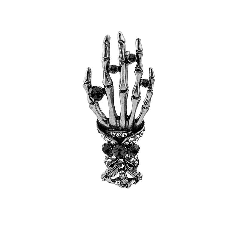 Skeleton Hand Rhinestone Brooch - Exaggerated Retro Punk Lapel Pin