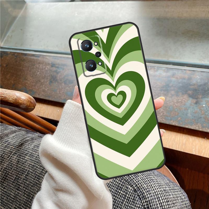 Sage Green Coffee Love Heart Latte Case For Realme 12 Pro Plus 11 13 14 C63 C61 C55 C51 C53 C25 C65 C67 C71 C75 GT6 GT7 15 Pro