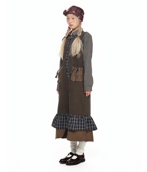 Youth Bath Sleeveless Pocket Frill Dress_Khaki
