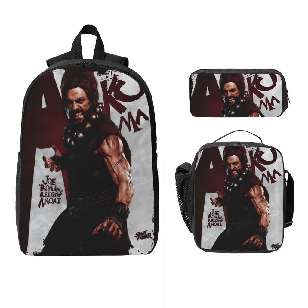 3Pcs Streets Fighters 2026 Accessories Backpack Set for Kids Pen Bags Bookbag Sets with Lunch Box For School Students Knapsack