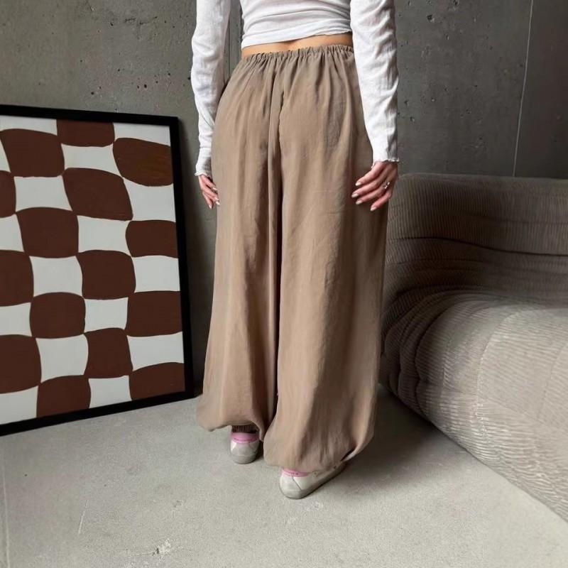 Womens High-Waisted Wide-Leg Lantern Pants Loose Fit Casual Trousers Korean Style Comfortable Knit Bottoms