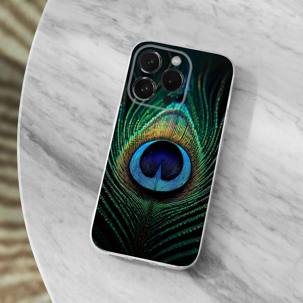 

Beauty Peacock Feathers Case For iPhone Max,14,16,X,13,XR,SE,12,15,Pro,17,Plus,11,XS,Mini Transparent Soft Cover iPhone12mini