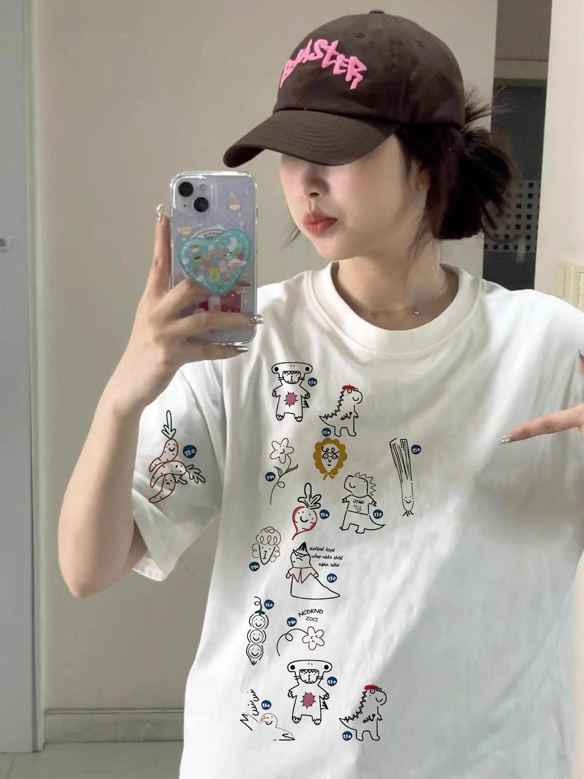 

2025 Women s Cotton Retro Loose Fit Short-Sleeve T-Shirt L темно-синього кольору