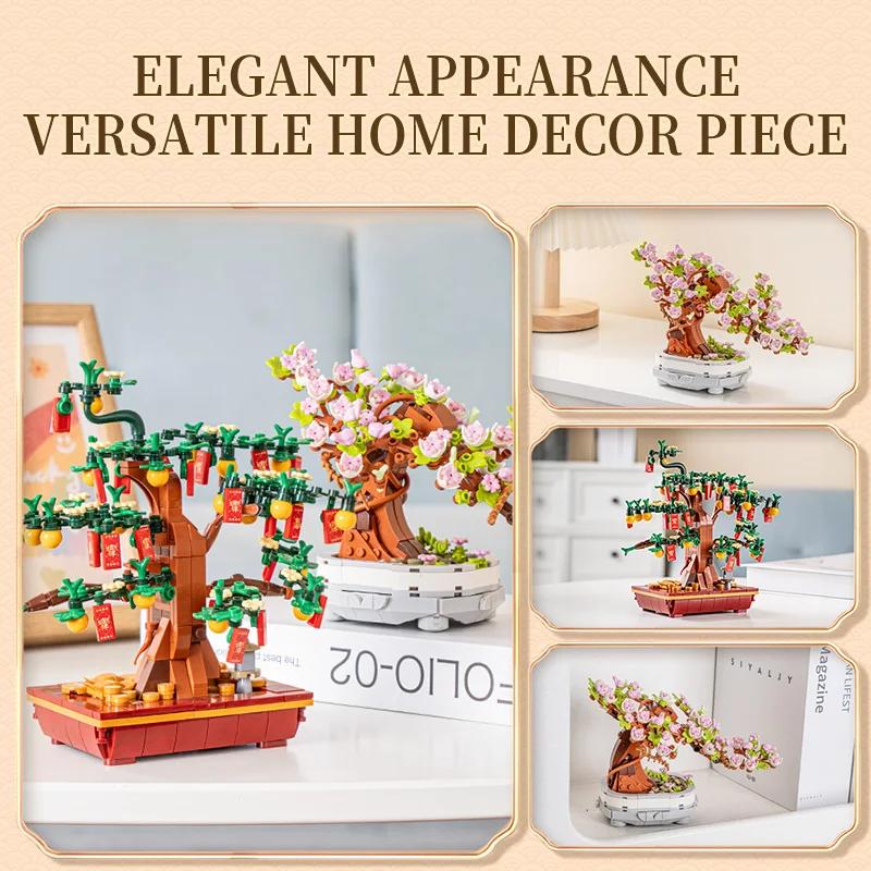 Cherry Bonsai Succulent Mini Building Blocks Set for Home Decor Halloween Thanksgiving Christmas Gift Money tree