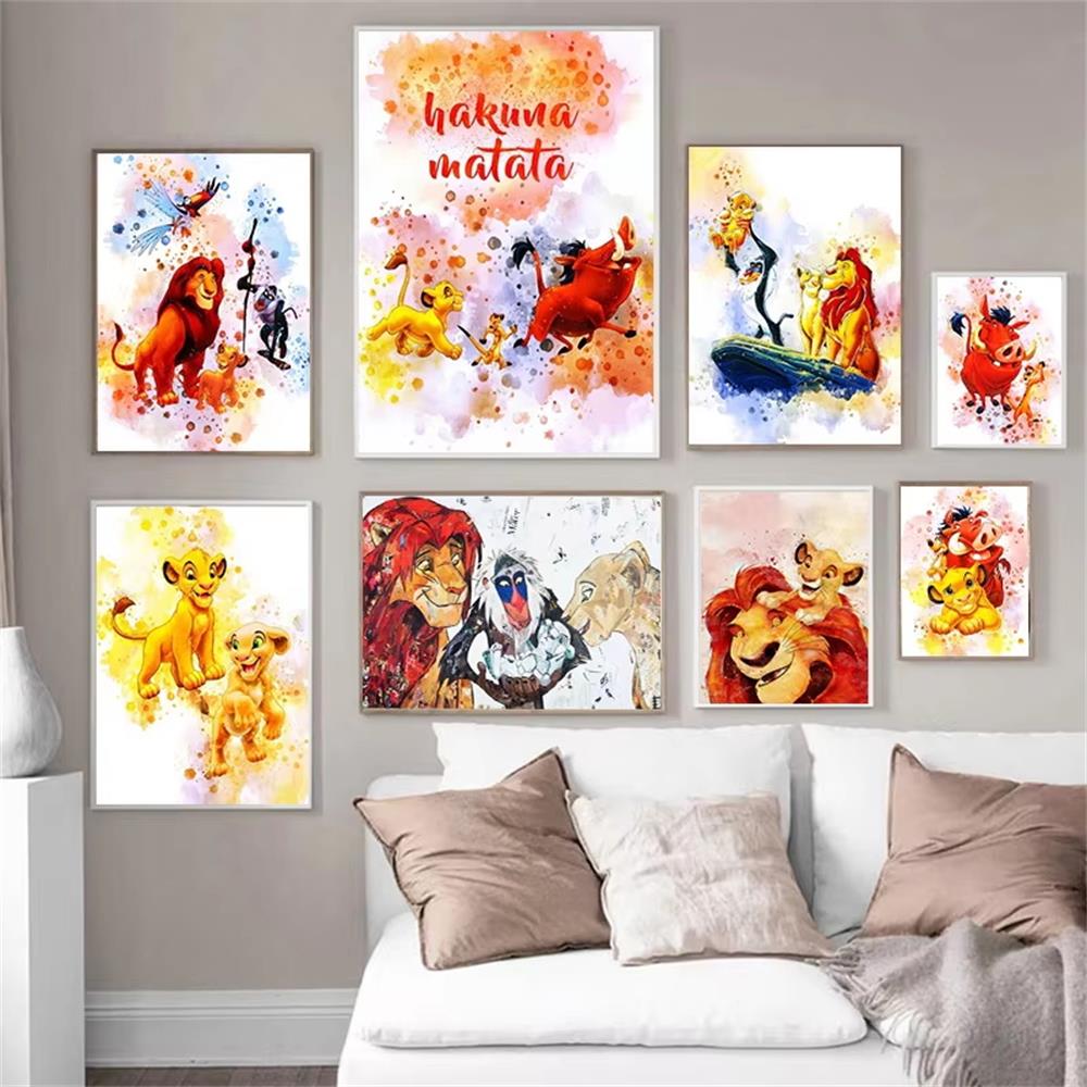 Walt Disney The Lion King Movie Poster Print Watercolor Simba Hakuna Matata Canvas Painting Wall Art Cartoon Animals Home Decor