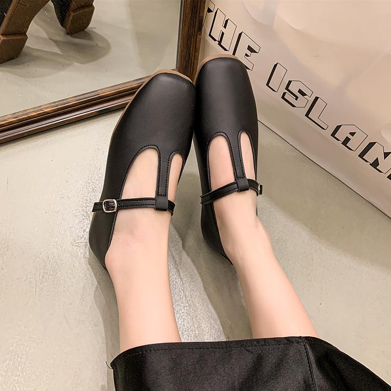 

2025 Autumn New Fashionable T-shaped Buckle with Round Head Shallow Mouth Flat Ballet Shoes Retro Casual Mary Jane Women s Shoes 35 чёрный
