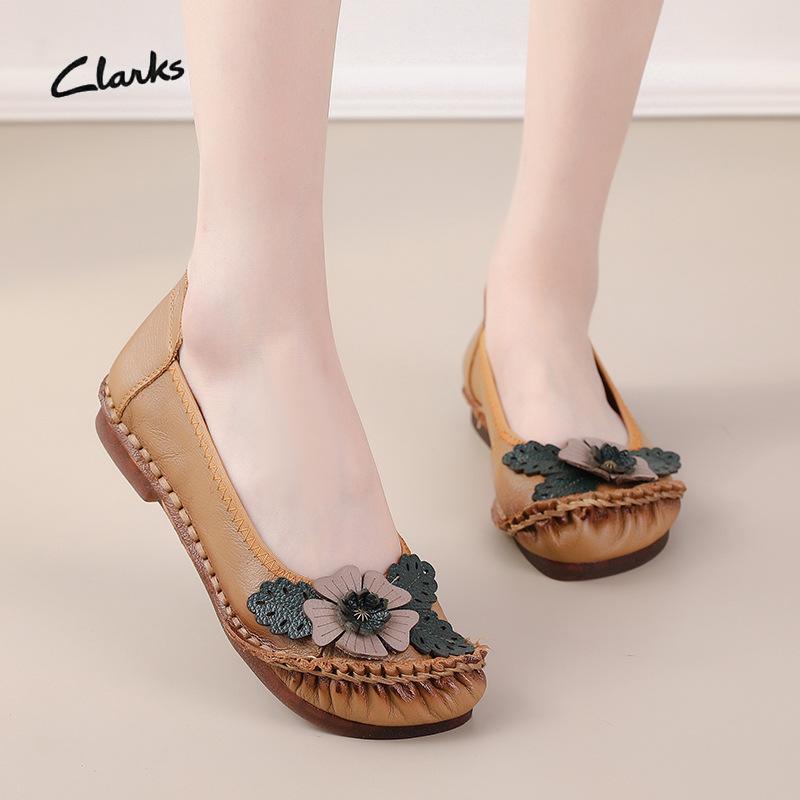 Fashion Summer New Ethnic Style Genuine Leather Flower Single Shoes Casual Flat Bottom Women's Shoes for Middle and Elderly Mom's Shoes
