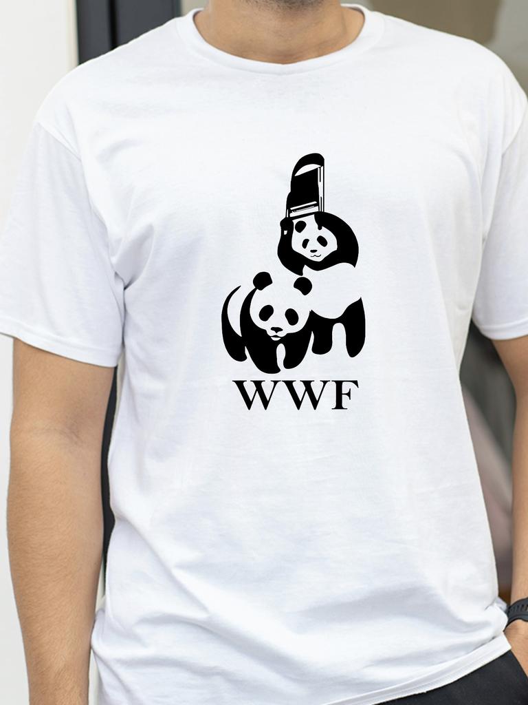 WWF Wrestling Panda Koszulka z krótkim rękawem Komedia Fajny Koszulka Męska Koszulka Letnia Moda codzienna Zabawny nadruk graficzne koszulki
