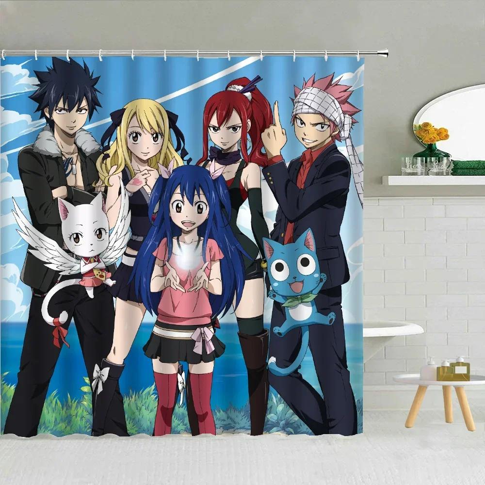 Fairy Tail Korallen Duschvorhänge für Badezimmerduschen Faltbare Trennwand Badvorhang Zubehör Schlafzimmer Wasserdichtes Gewebe.