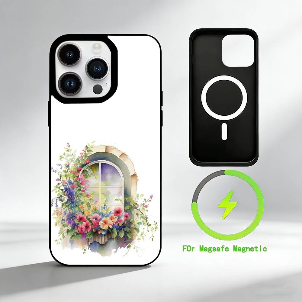 W-Watercolor flowers by the window Phone Case For iPhone 17 16 15 14 13 12 Pro Max Plus for Mirror Wireless Magnetic Cover