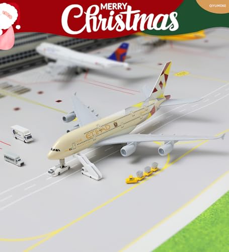 123QIYUMOKE A380 1/300 Scale Diecast Metal Airplane Model - A380 Sky Jumbo Etihad 380 Model Airplane with Stand (7.5" Long), Aviation Enthusiast Gift