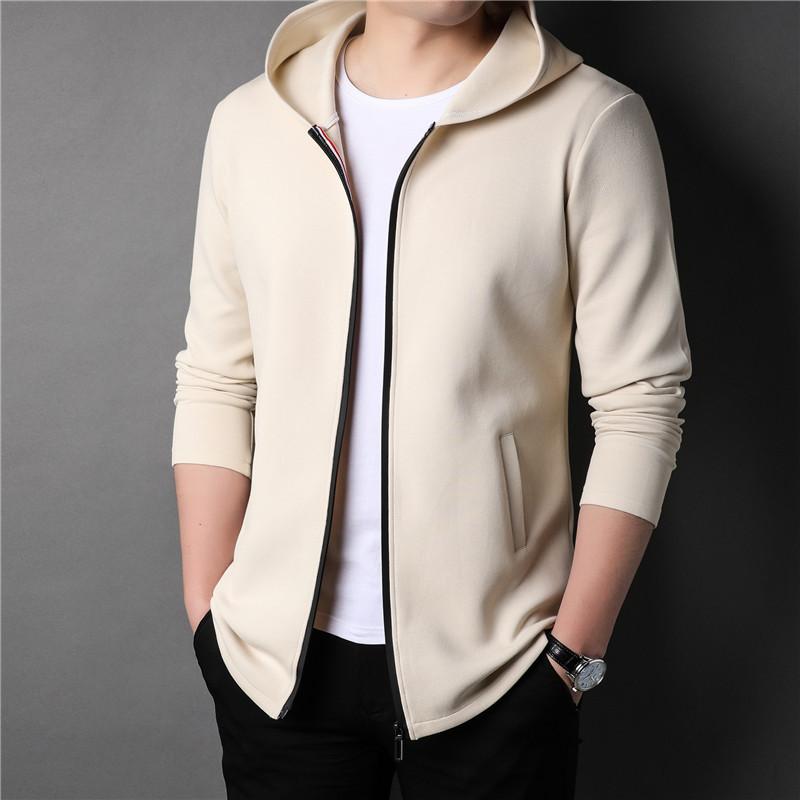 Men's Long-sleeved Hooded Jacket, Spring and Autumn Cotton Cardigan, Short Korean Style Casual Solid Color Jacket for Young and Middle-aged People