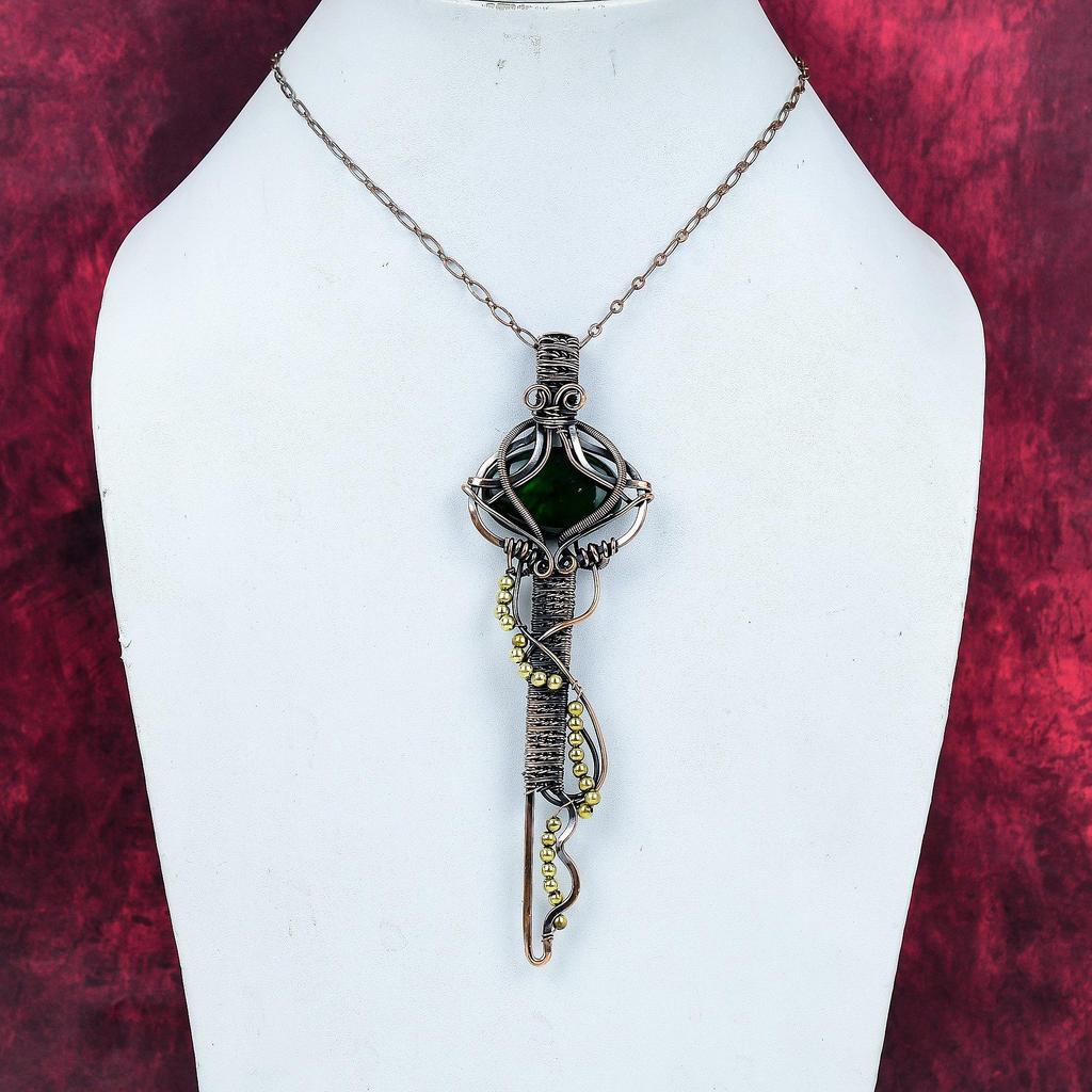Green Fire Labradorite Pendant Copper Wire Wrapped Pendant Handmade Dainty Jewelry Gemstone Key Pendant Copper Wire Jewelry Engagement Gifts