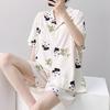Summer cotton silk pajamas women's thin short-sleeved cardigan cute bow can be worn outside artificial cotton loungewear set