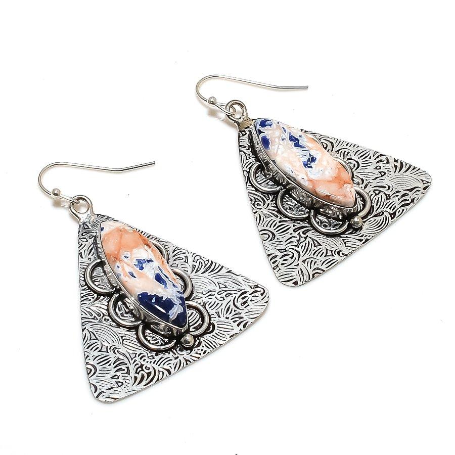 Natural Sodalite Gemstone 925 Sterling Silver Jewelry Earring 1.81" ZS-1348