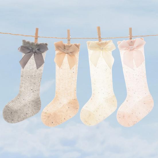 1 Pair Baby Cotton Mesh Socks with Butterfly Bow Thin Summer Crew Socks Breathable Seamless Knee-High Socks for Newborns Girls