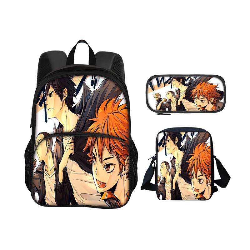 Haikyuu Round Front Carrier, Daily Pack, Pen Bag, Ice Bag, 3Pcs Set Patterned New Style, Best Birthday Gift for School Boys Plus Girls