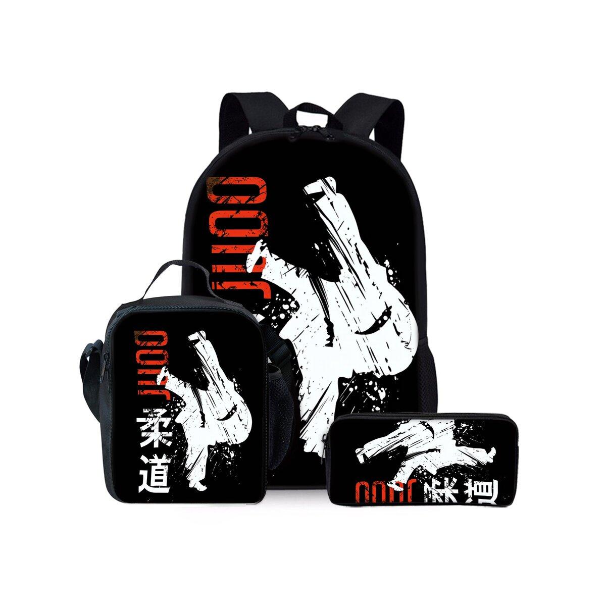 Taekwondo Judo Print Drie Delige Rugzakken Set voor Jongens en Meisjes Beste Cadeaus 2D Platte Cartoon Schooltas voor Kinderen