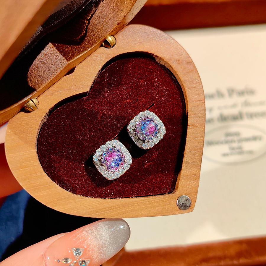 Fashion Square Bag Octagonal Rose Cut Pendant Necklace Colorful Diamond Ring Aquamarine Earrings Pink Diamond Treasure Suit Women