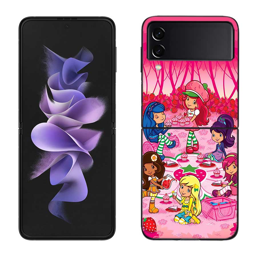 

S-Strawberry Cute S-Shortcak Case for Samsung Galaxy Z Flip 6 5G Z Flip 5 4 3 5G Black Hard Cell Phone Cover Luxury PC Shell Coq Samsung Z Flip