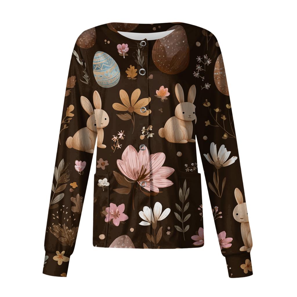 Women's Casual Long-sleeved Single-breasted Printed Protective Clothing Cardigan Top