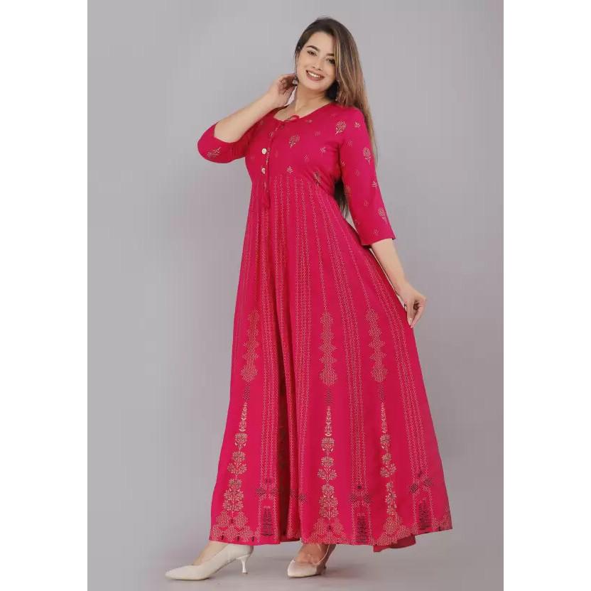 Indian Designer Rayon Anarkali Kurta Gown Women's Bollywood Printed Kurti Dress SC-2136