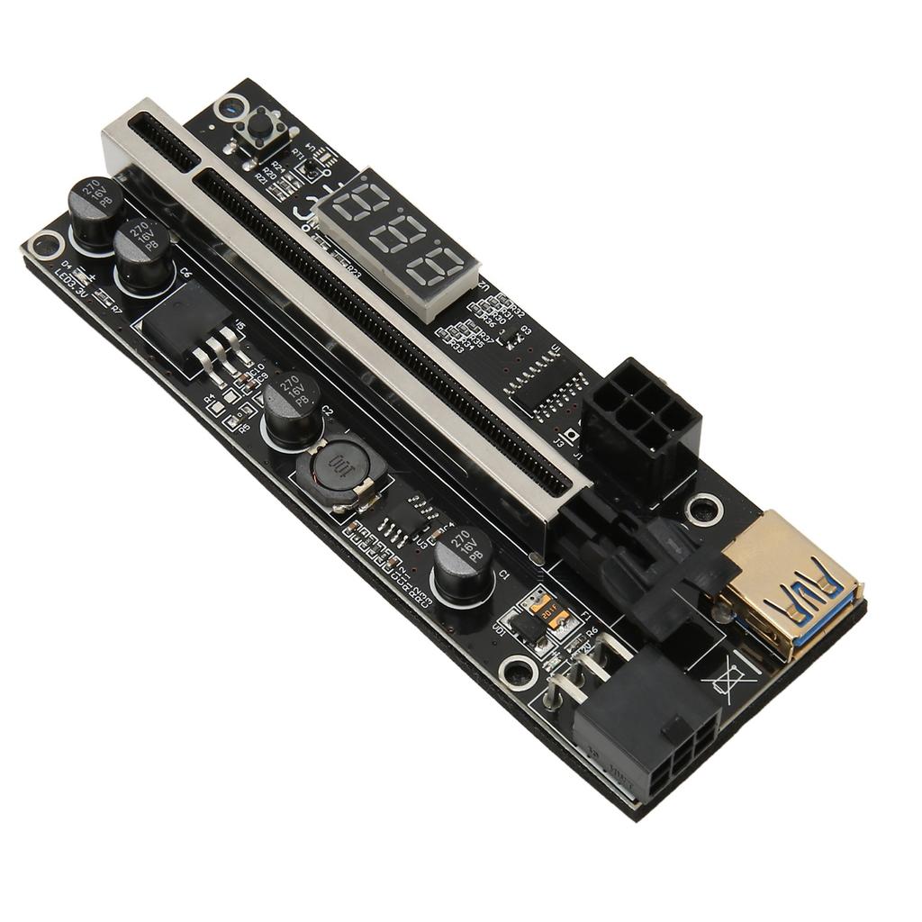 PCIe Riser Adapter Card 1X to 16X Dual 6Pin Temp Sensor USB3.0 Power Cord Mining Riser Card for Graphics Extension