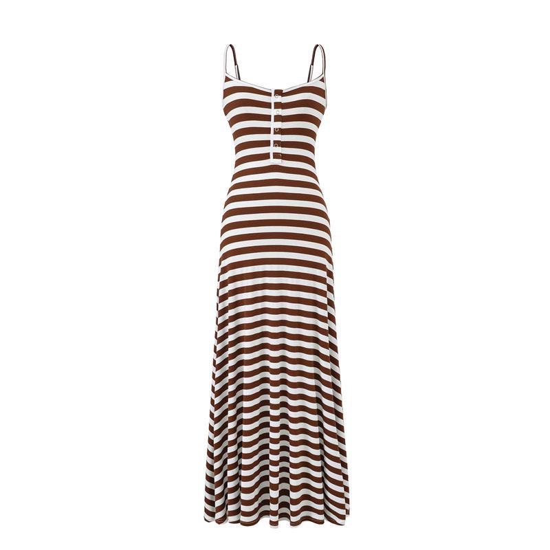Korean Style Striped Camisole Dress: Elegant, Sleeveless, Off-Shoulder Bodycon Long Skirt